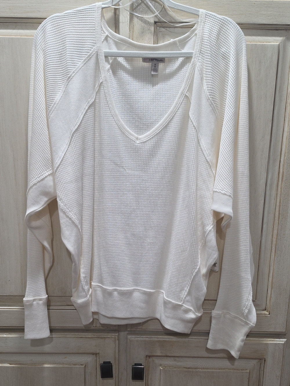 Free People Cream Waffle Knit V-Neck Top